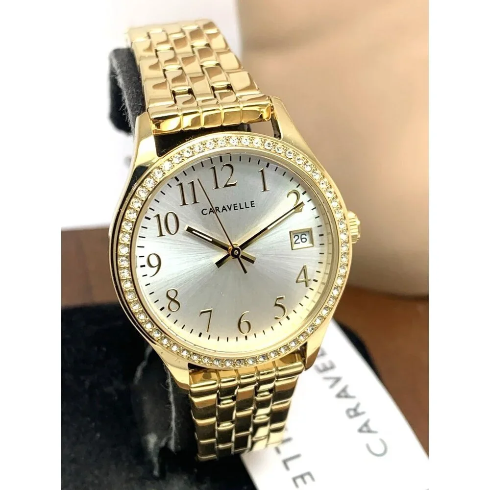 Caravelle By Bulova Women's Watch 44X101 Quartz Silver Dial Gold Steel 32mm